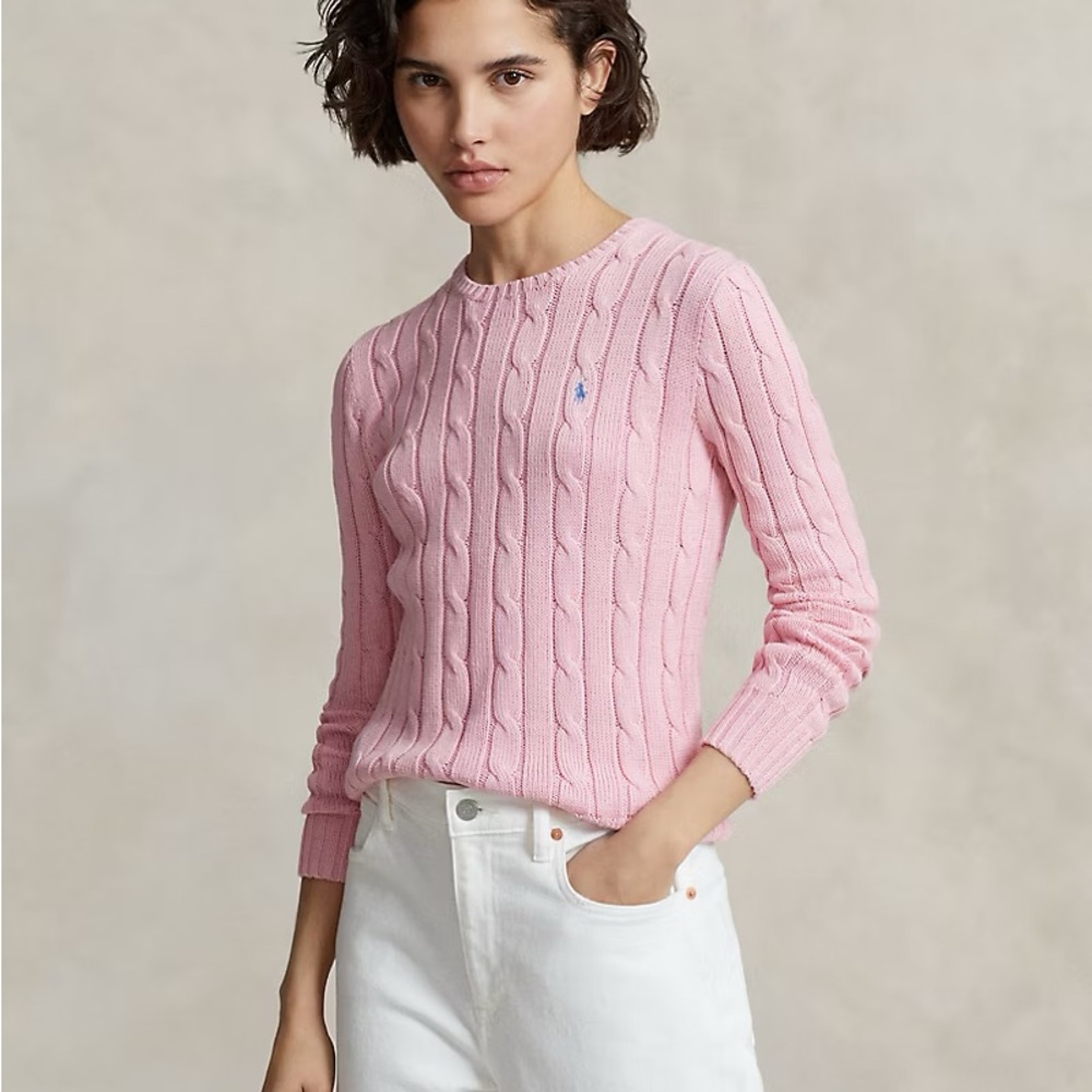 Ralph Lauren Pastel Pink Cable Knit Crewneck Sweater NWT Size M